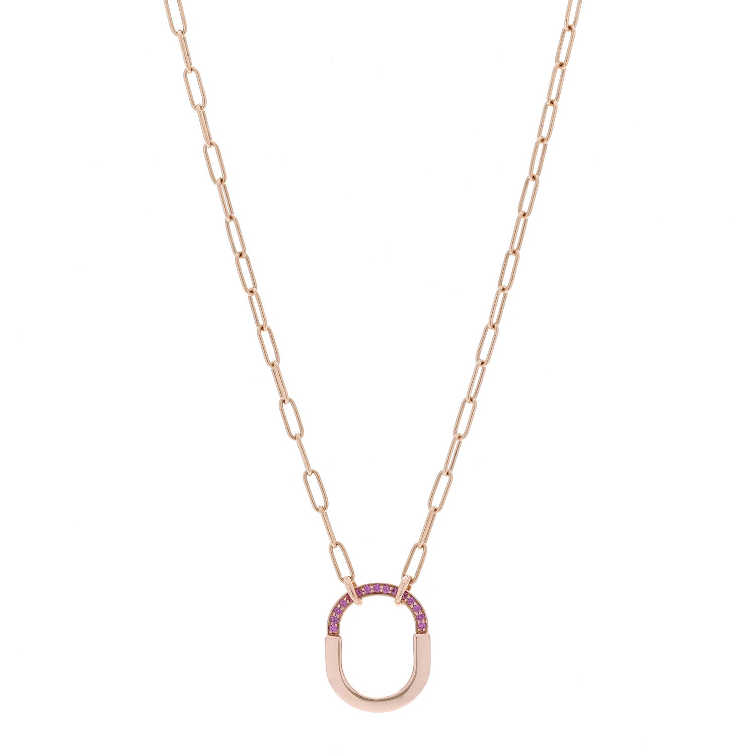 Tiffany 18K Rose Gold Pink Sapphire Small Lock Pendant Necklace 1 of 6