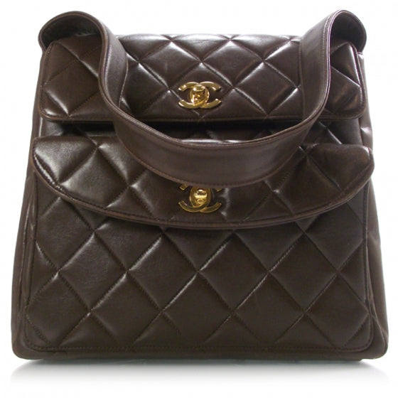 Chanel Lambskin Quilted Flap Shoulder Bag Dark Brown 1 of 13
