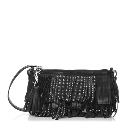Saint Laurent Calfskin Studded Fringe Crossbody Bag Black 1 of 6