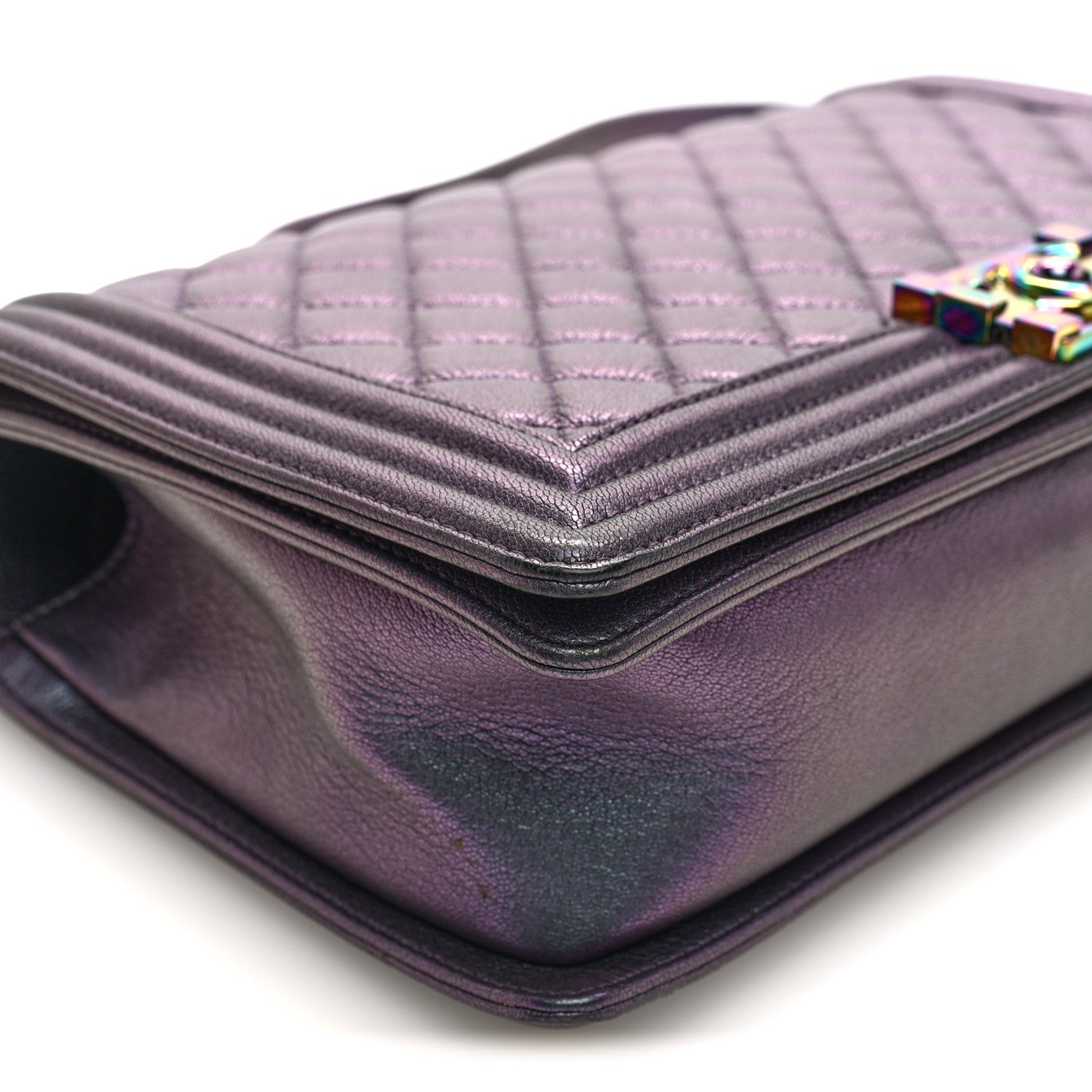 Chanel Iridescent Goatskin Quilted New Medium Boy Flap Purple 9 of 10