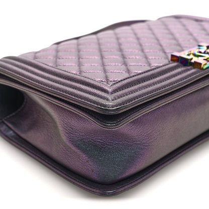 Chanel Iridescent Goatskin Quilted New Medium Boy Flap Purple 9 of 10