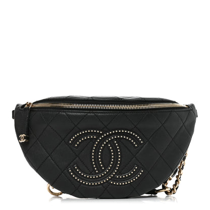 Chanel Lambskin Quilted Studded Waist Bag Fanny Pack Black 1 of 9