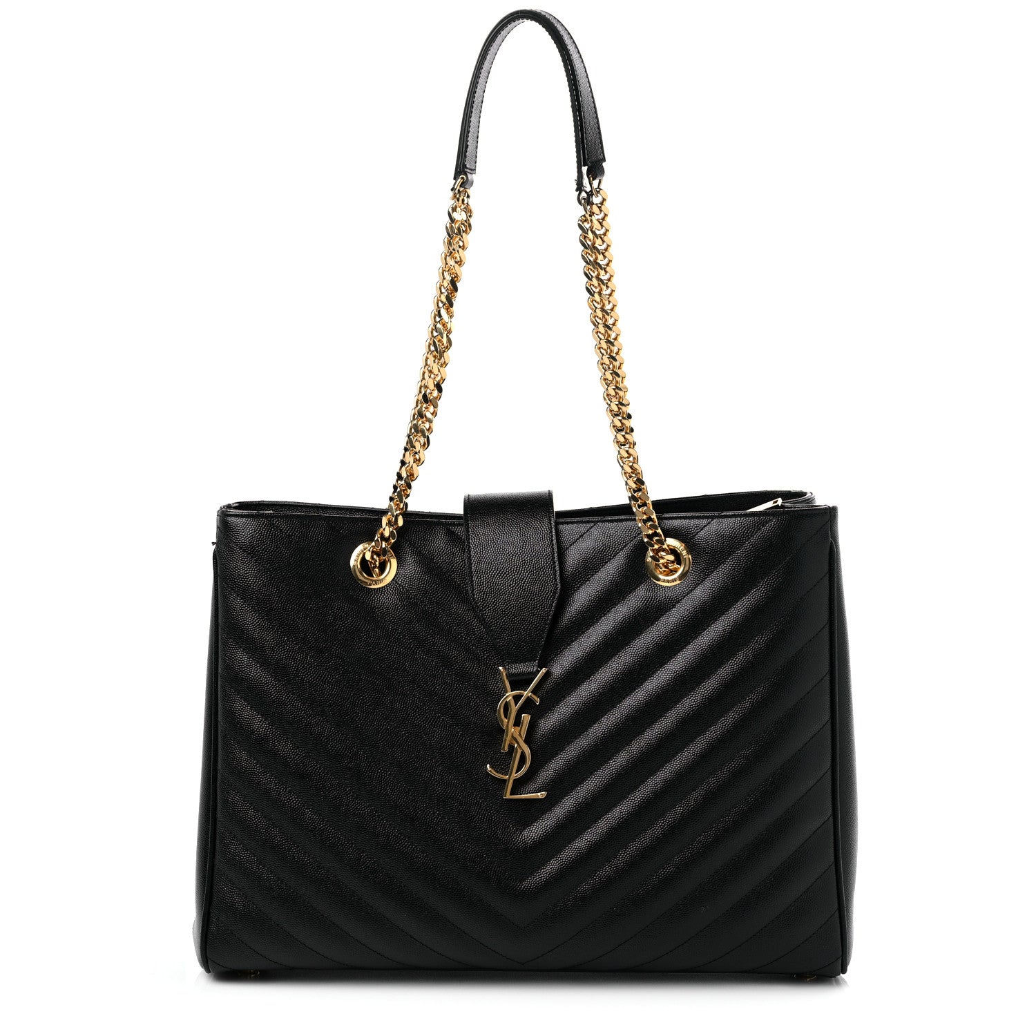 Saint Laurent Grain De Poudre Matelasse Chevron Monogram Shopping Bag Black 1 of 18