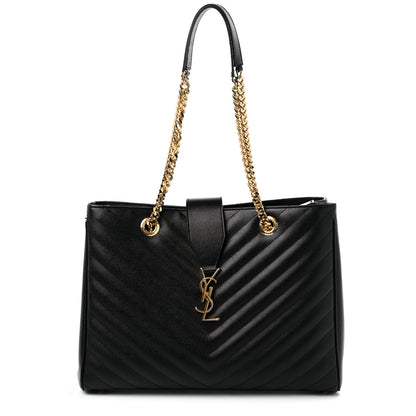 Saint Laurent Grain De Poudre Matelasse Chevron Monogram Shopping Bag Black 1 of 18