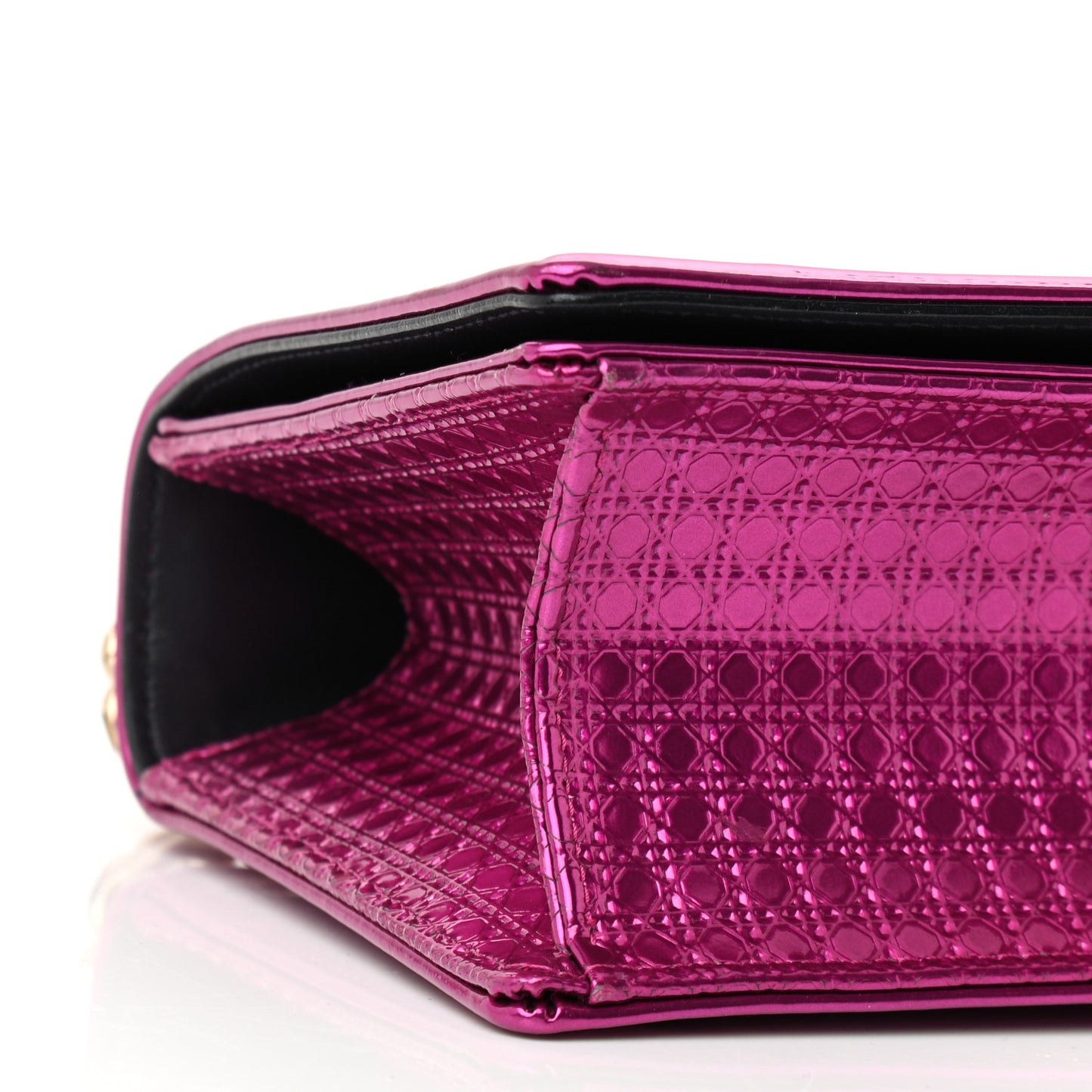 Metallic Patent Micro-Cannage Small Diorama Flap Bag Fuchsia