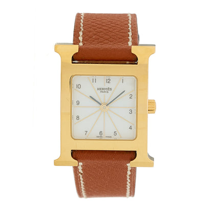 Hermes Stainless Steel Epsom 21mm Heure H Hour Quartz Watch Gold 1 of 5