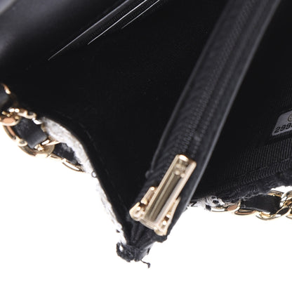 Chanel Tweed Quilted Wallet On Chain WOC Black Ecru White 8 of 11