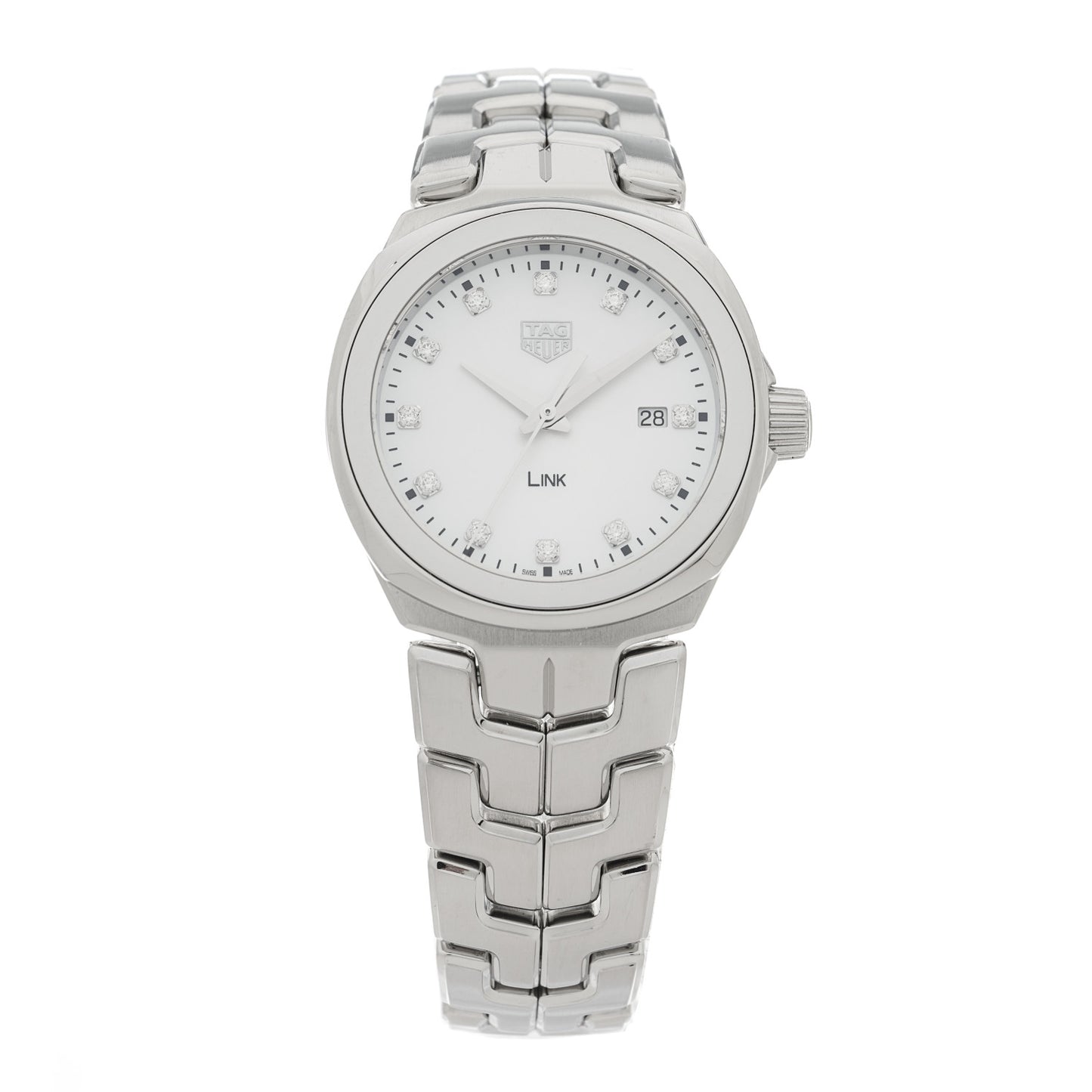 Stainless Steel Diamond Mother of Pearl 32mm Link Quartz Watch WBC1312