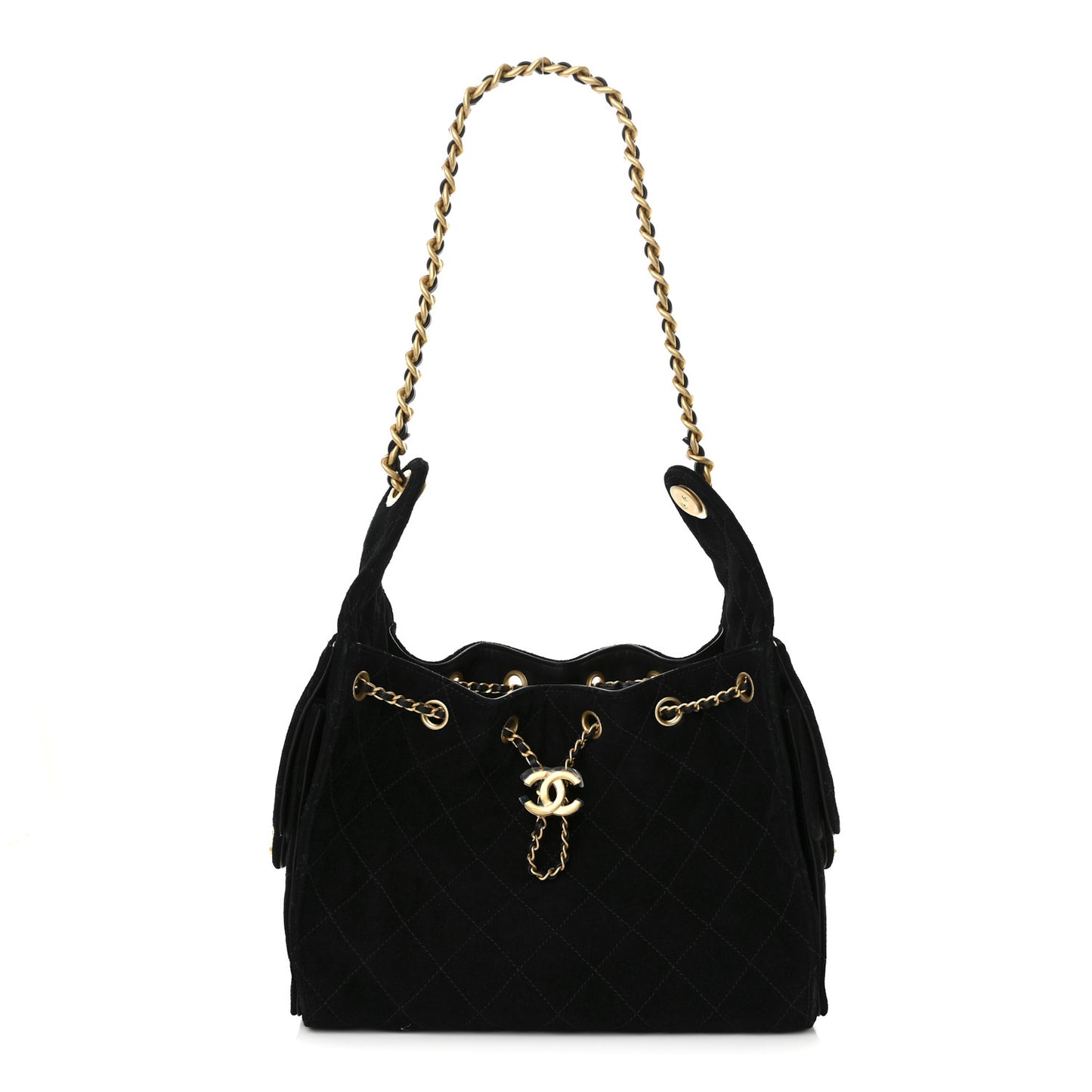 Suede Quilted Small Chanel 25 Handbag Black
