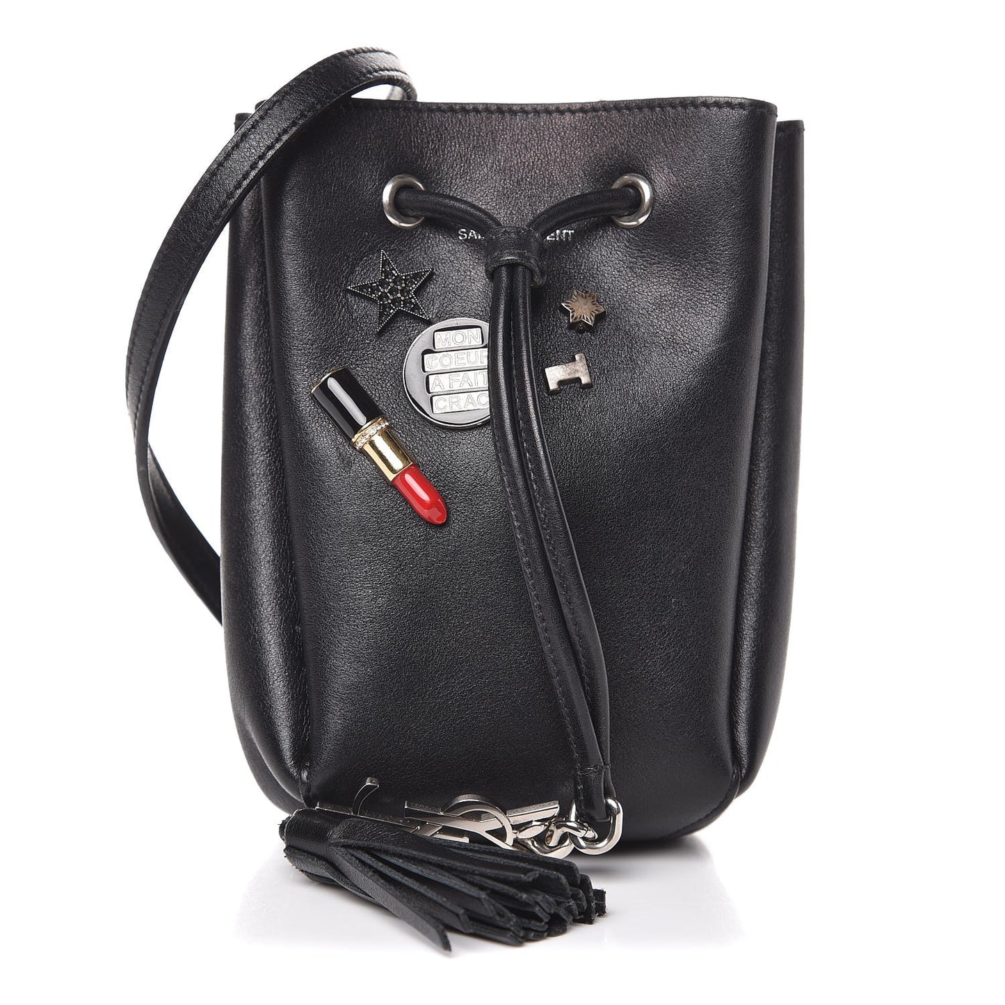 Calfskin Embellished Monogram Mini Bucket Bag Black