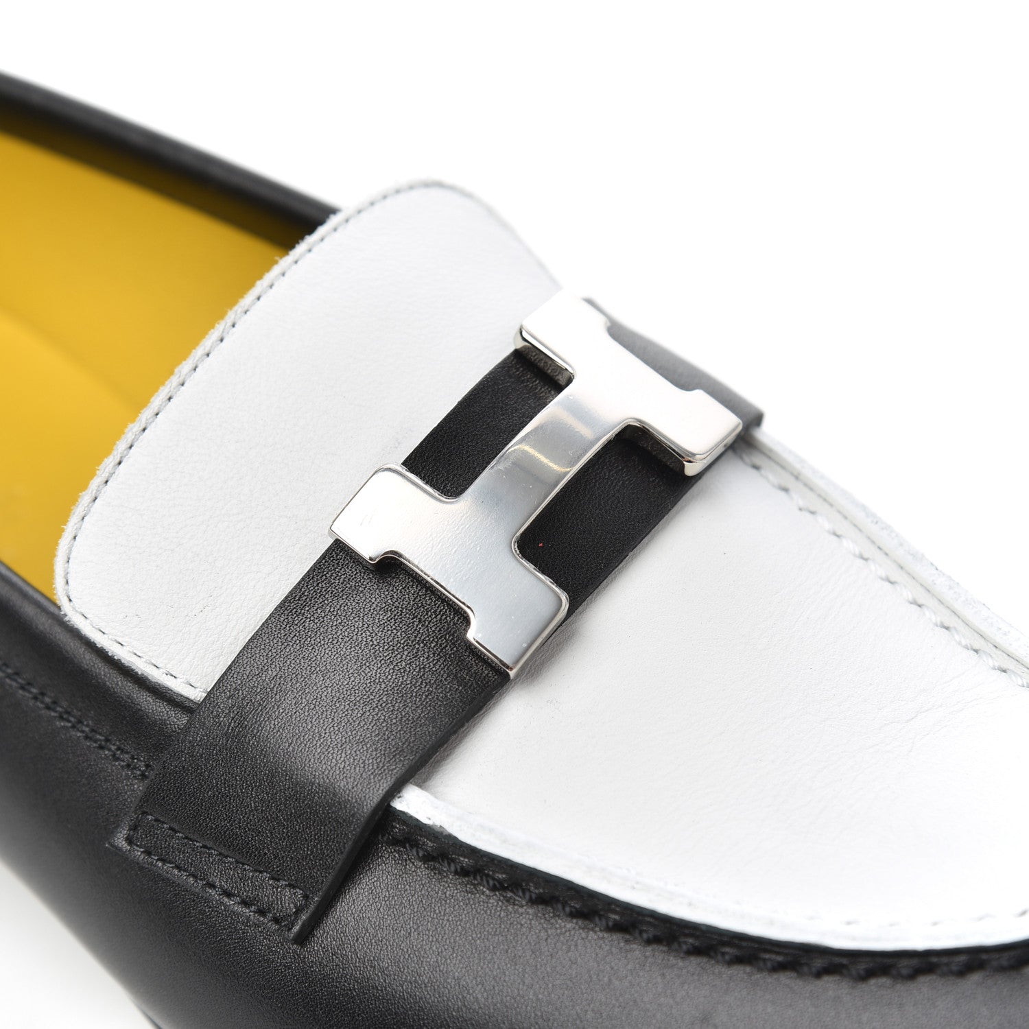 Hermes Womens Paris Loafers 36.5 Black White 12 of 14