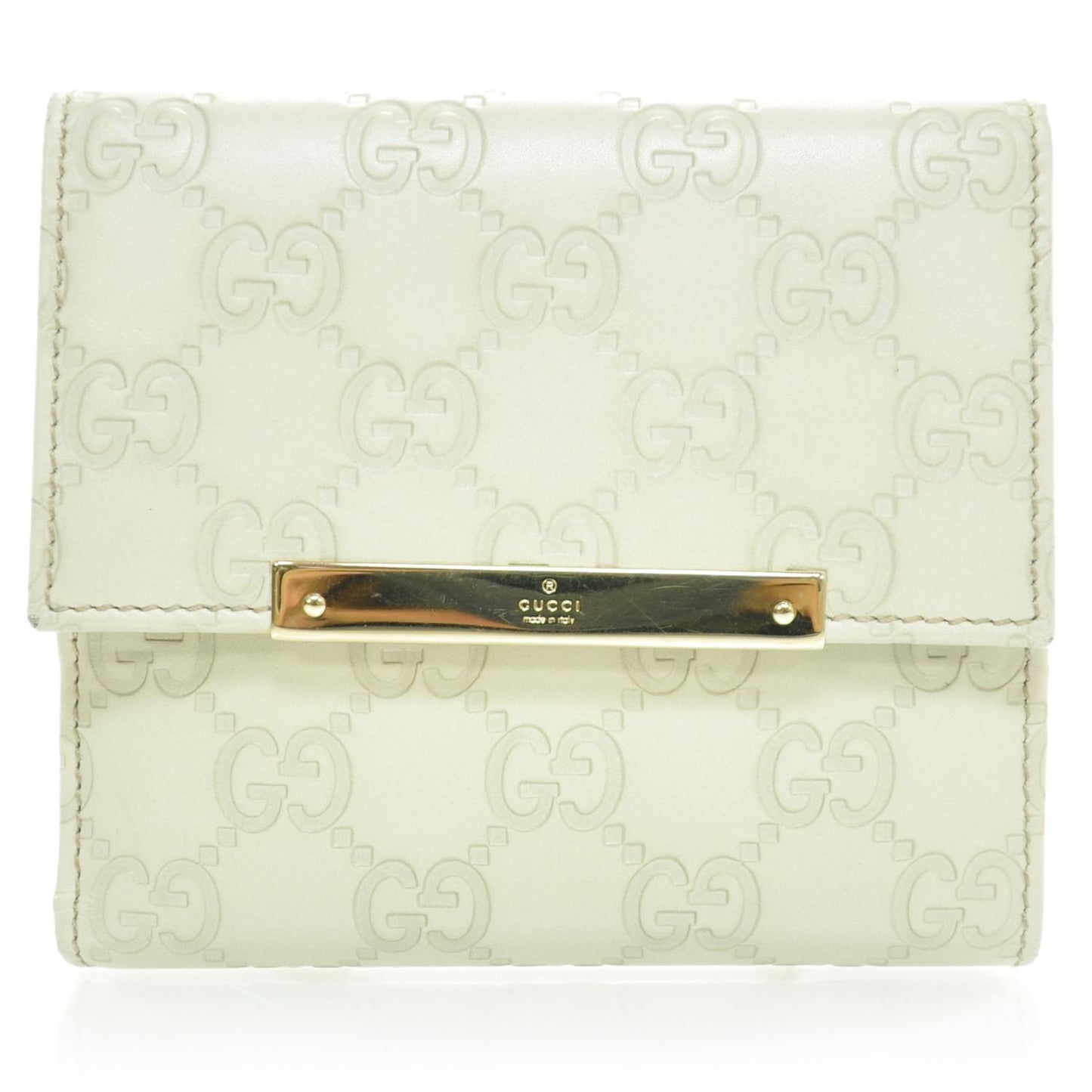 Guccissima Margaux Calfskin Metal Bar French Flap Wallet Mystic White