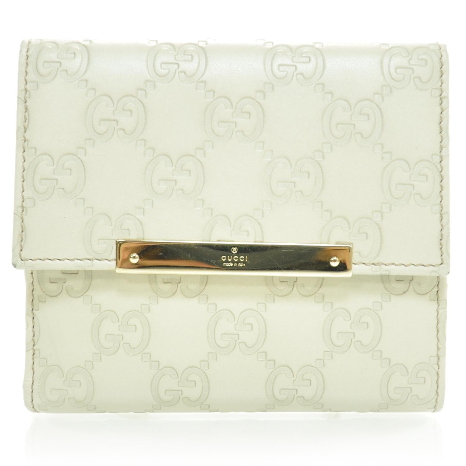 Gucci Guccissima Margaux Calfskin Metal Bar French Flap Wallet Mystic White 1 of 9