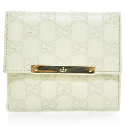 Gucci Guccissima Margaux Calfskin Metal Bar French Flap Wallet Mystic White 1 of 9