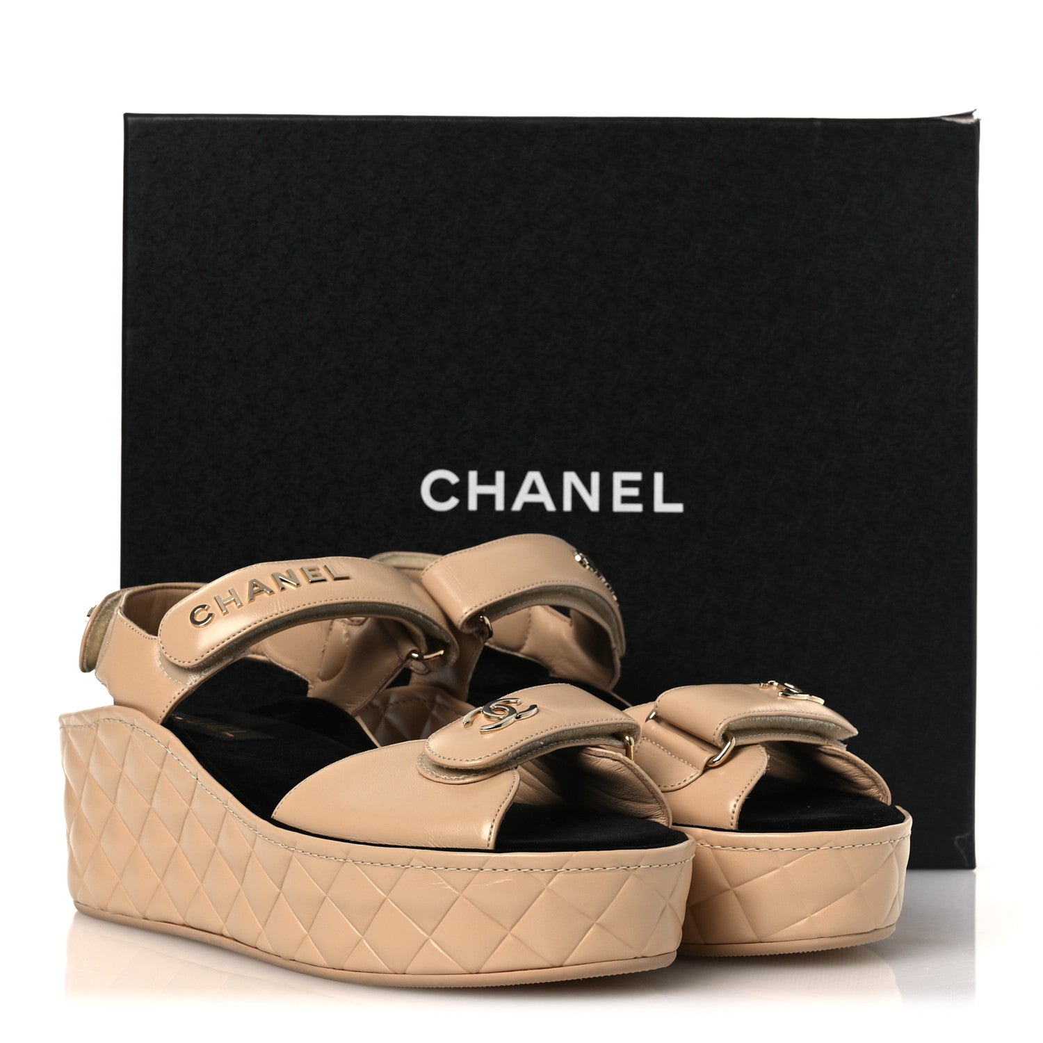 Chanel Shiny Calfskin Logo Platform Sandals 40 Beige 14 of 14