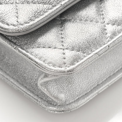 Chanel Metallic Goatskin Quilted Crystal CC Walk Of Fame Clutch With Chain Silver 8 of 10