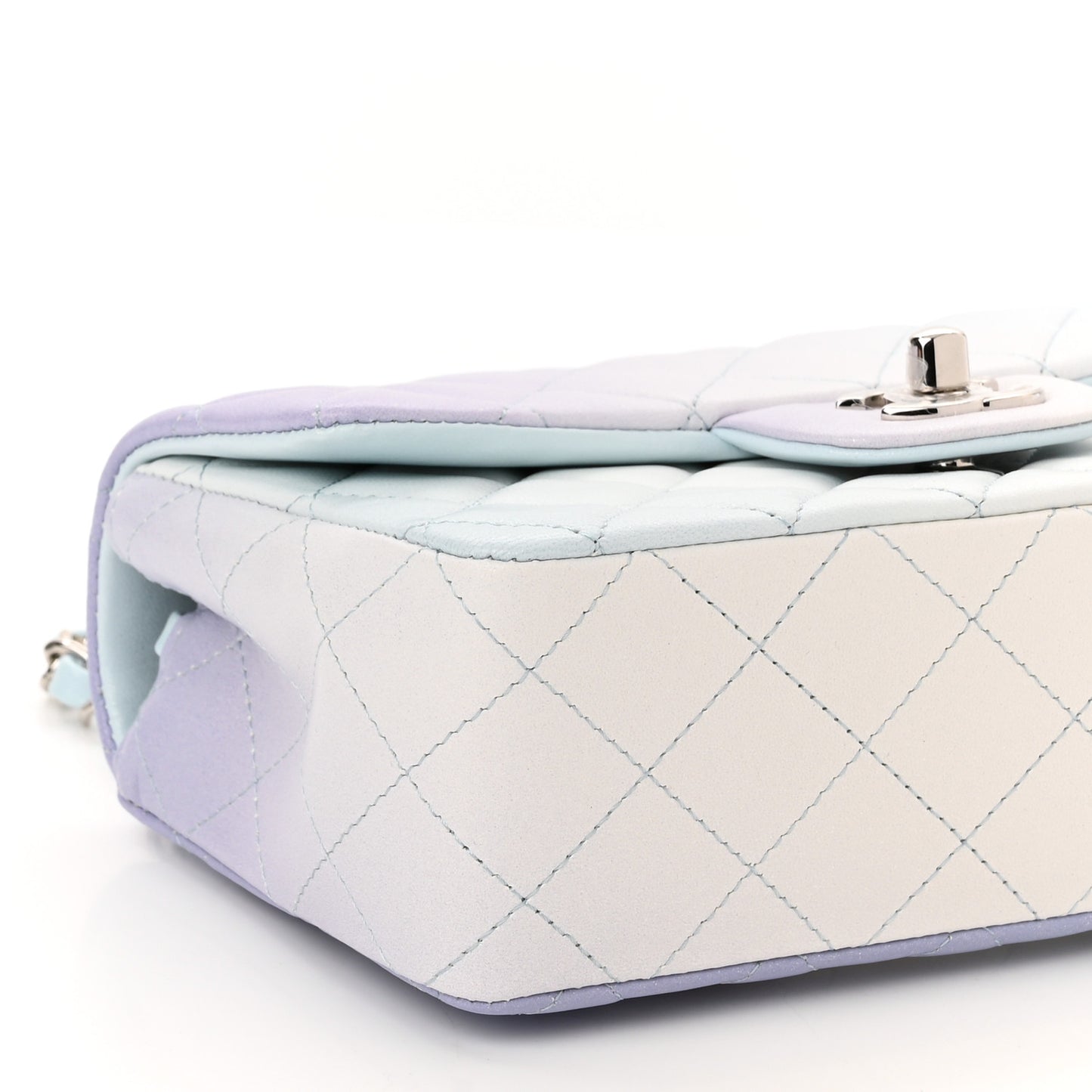 Perforated Lambskin Quilted Mini Rectangular Flap Light Blue Light Purple White