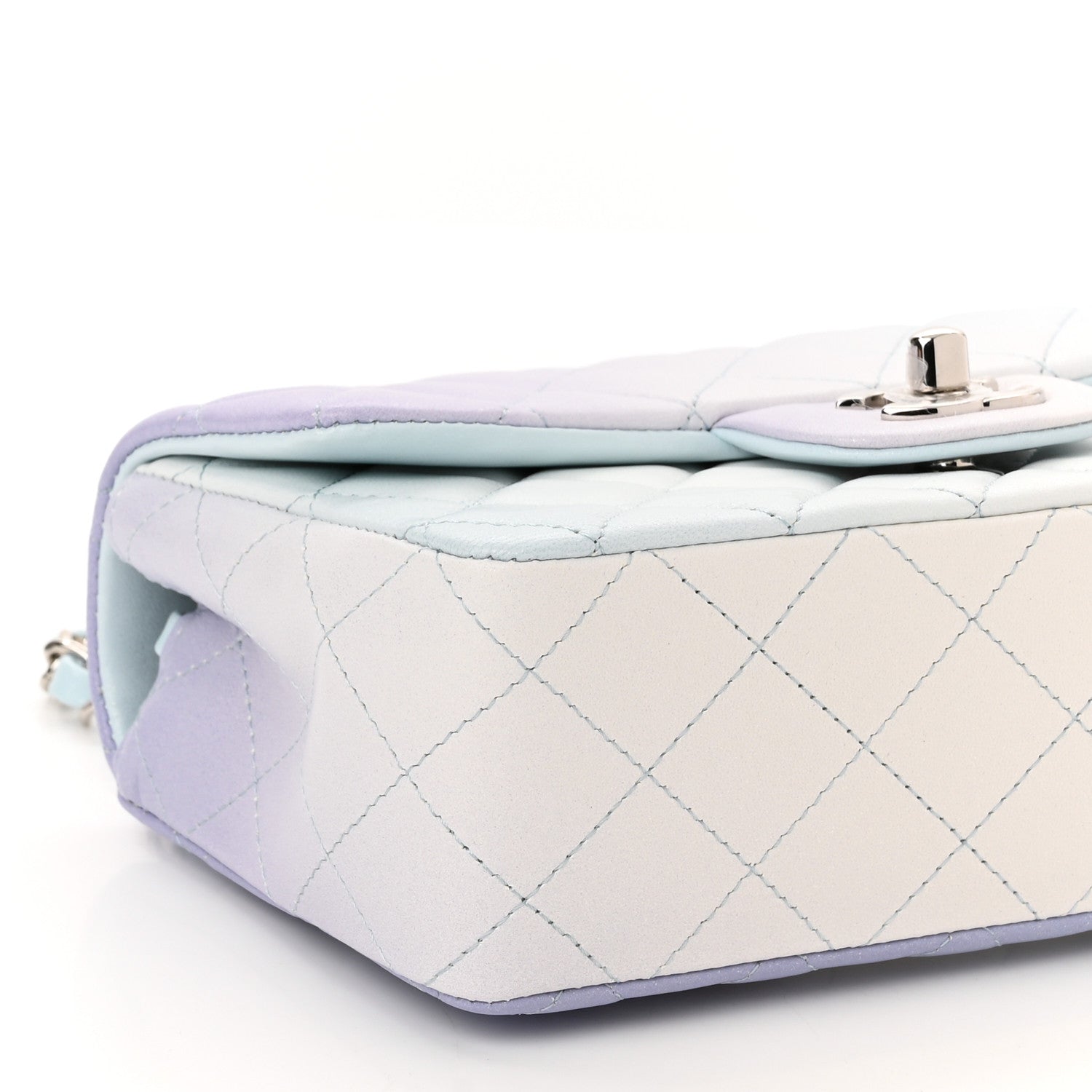 Chanel Perforated Lambskin Quilted Mini Rectangular Flap Light Blue Light Purple White 9 of 11