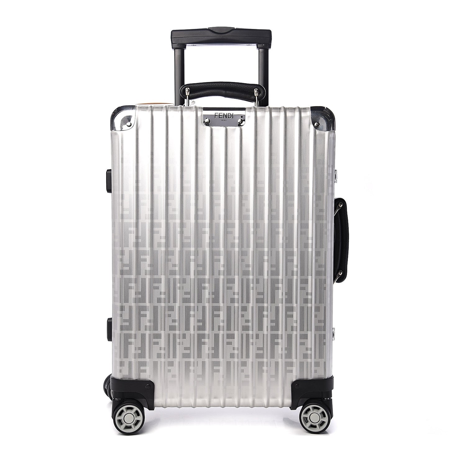 X RIMOWA Aluminum FF Print Roll Away Carry On Luggage Silver