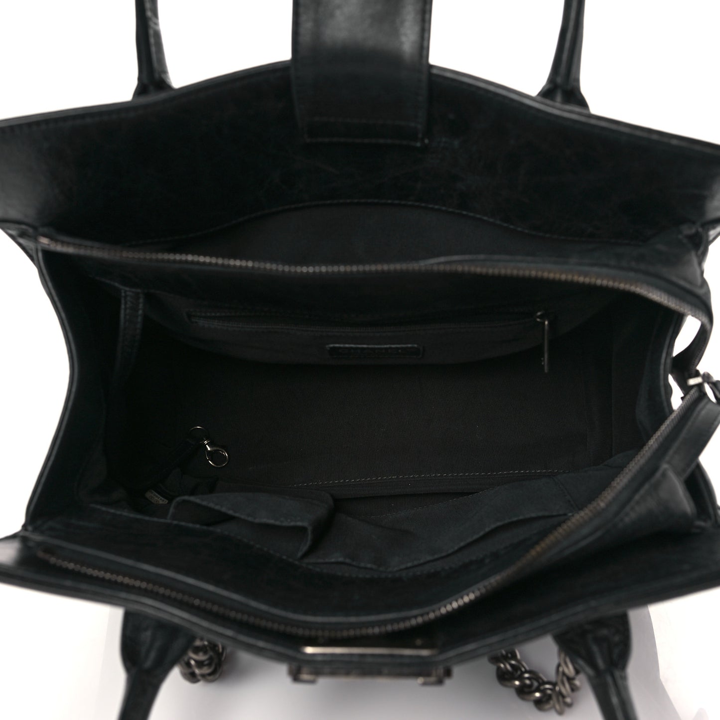 Calfskin Quilted Double Stitch Large Boy Tote Black