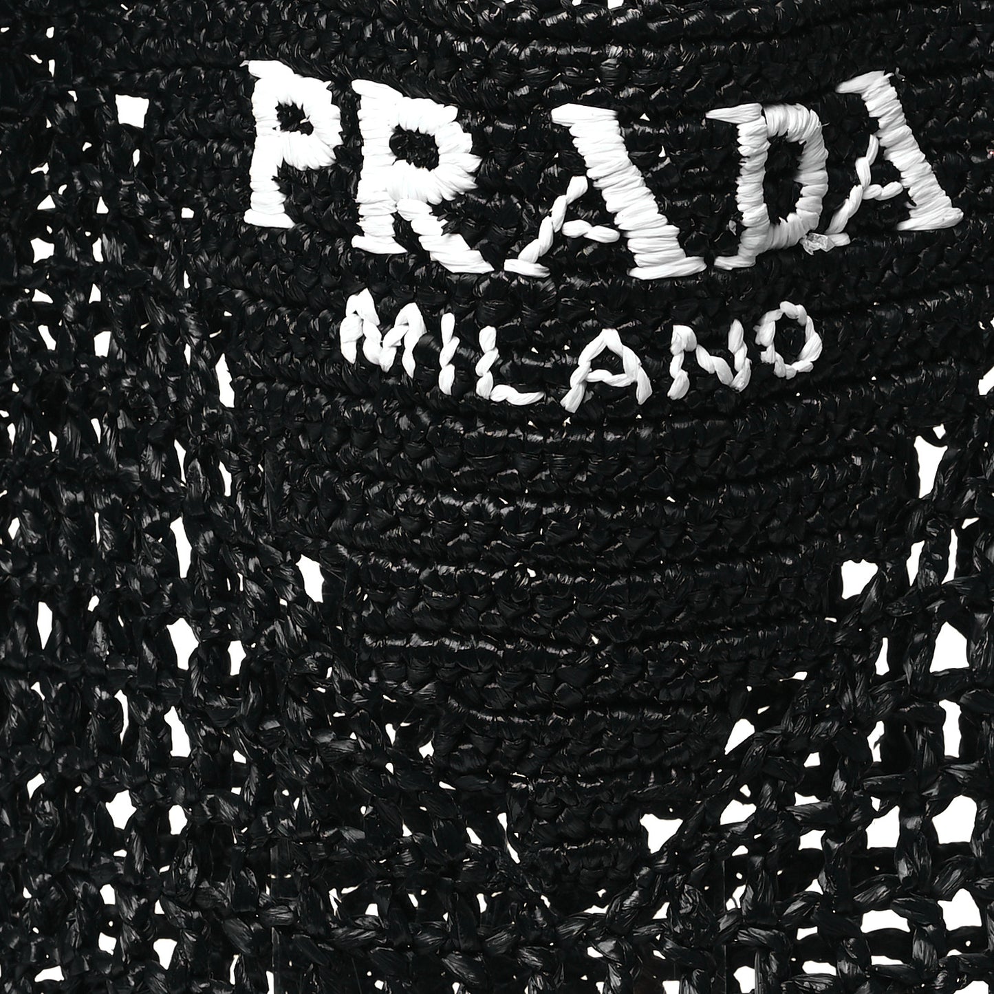 Yarn Raffia Effect Crochet Logo Embroidered Tote Bag Black
