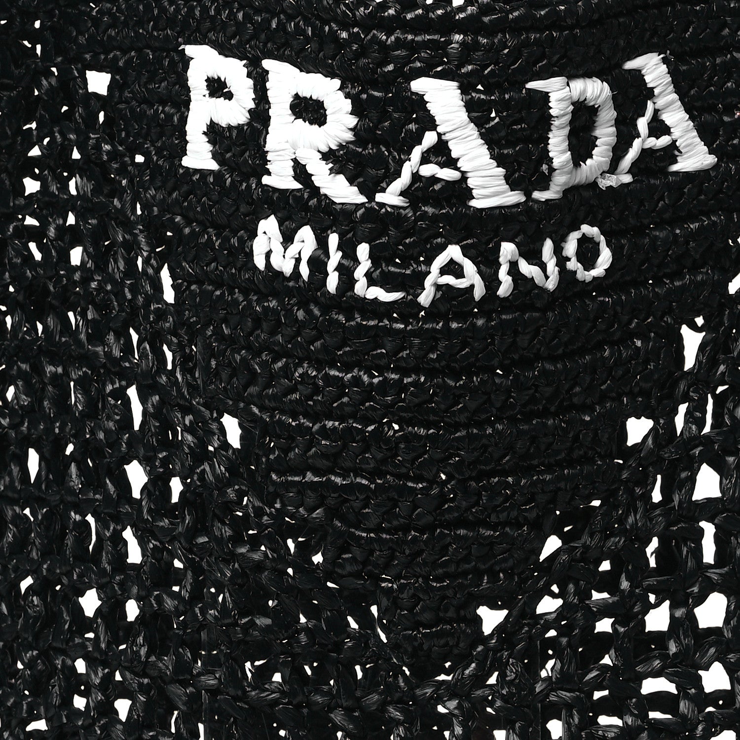 Prada Yarn Raffia Effect Crochet Logo Embroidered Tote Bag Black 7 of 12