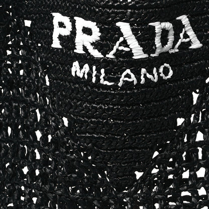 Prada Yarn Raffia Effect Crochet Logo Embroidered Tote Bag Black 7 of 12