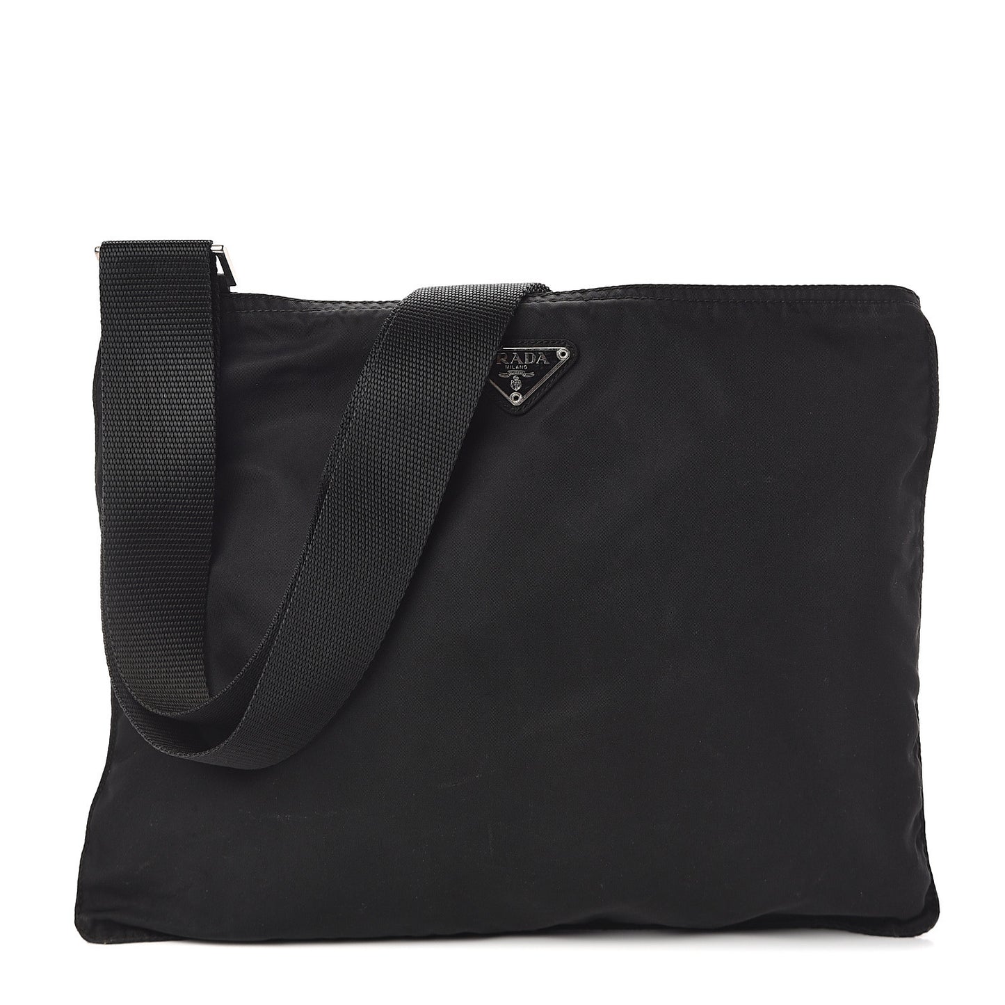 Nylon Small Flat Messenger Bag Black