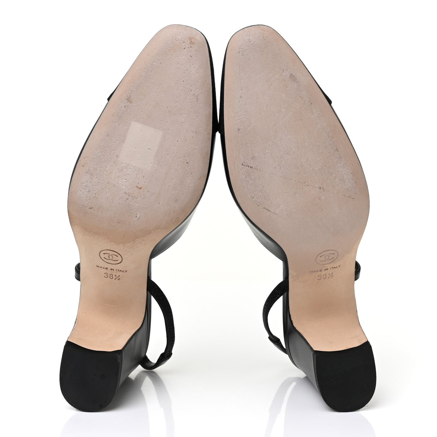 Goatskin Grosgrain Cap Toe CC Slingback Sandals 38.5 Black