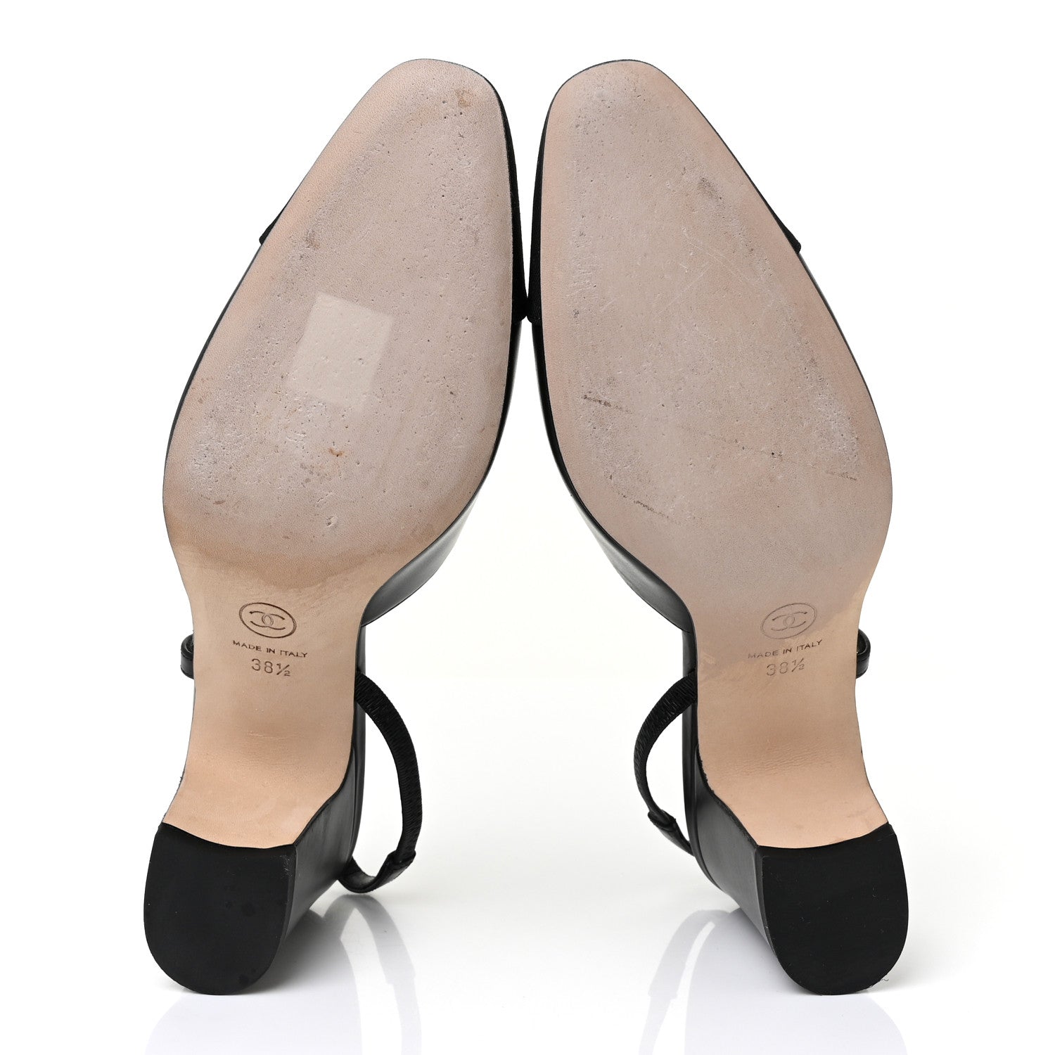 Chanel Goatskin Grosgrain Cap Toe CC Slingback Sandals 38.5 Black 5 of 9