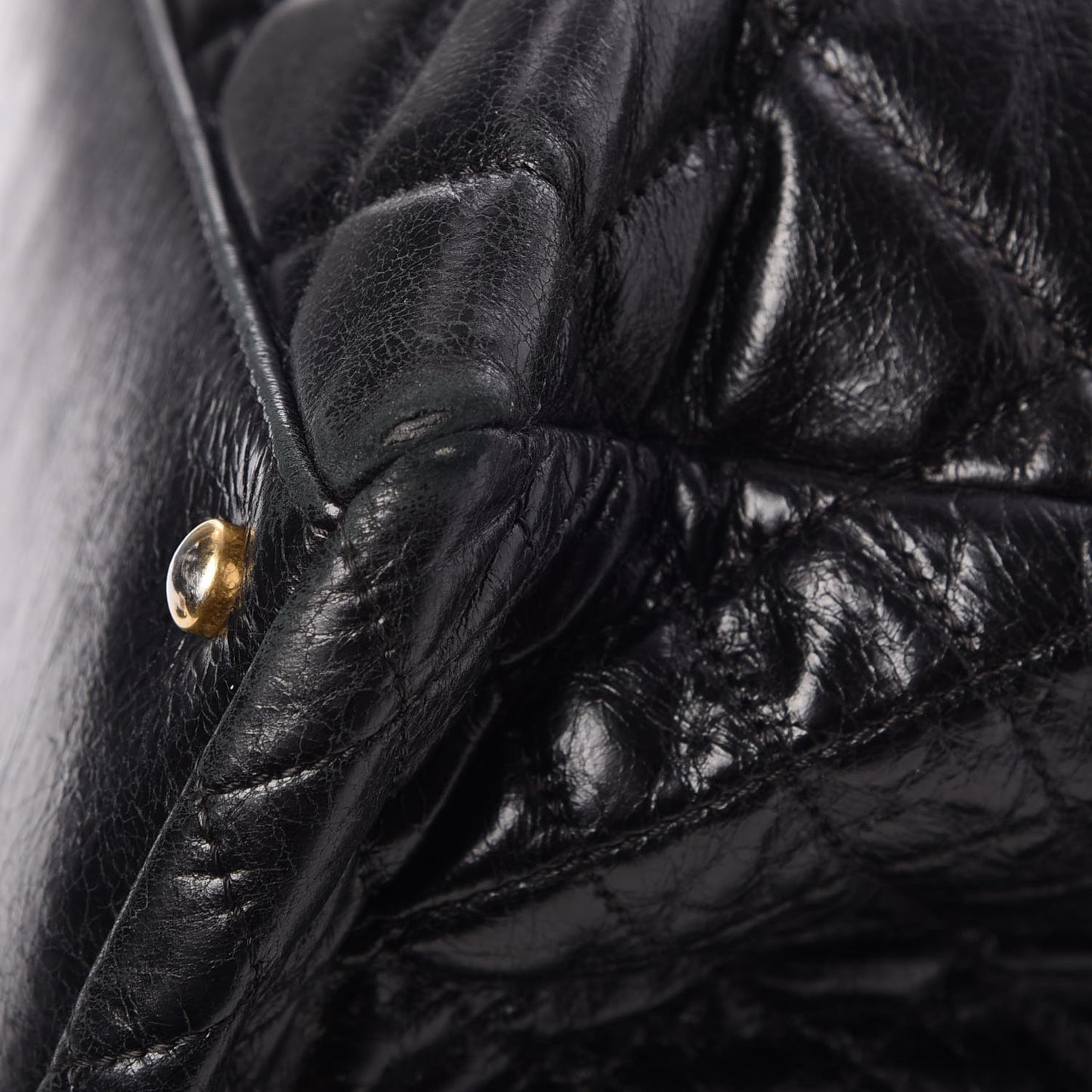Glazed Calfskin Quilted Large Tote Black