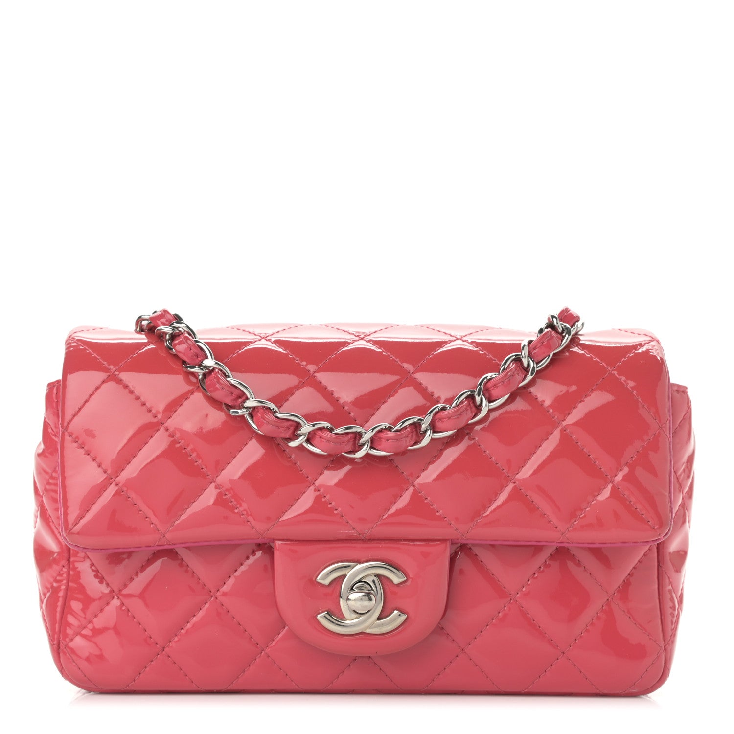 Chanel Patent Calfskin Quilted Mini Rectangular Flap Pink 1 of 12