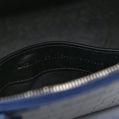 Balenciaga Shiny Calfskin Logo Crocodile Embossed S Ville Top Handle Bag Navy White 7 of 10