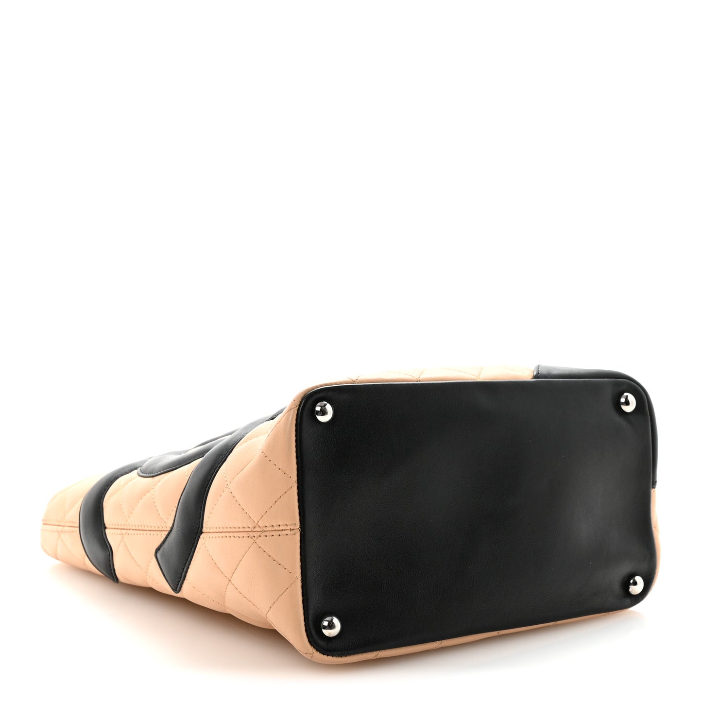 Calfskin Quilted Medium Cambon Tote Beige Black