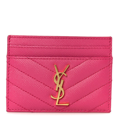 Saint Laurent Grain De Poudre Matelasse Chevron Monogram Credit Card Case Fresh Fuxia 1 of 9
