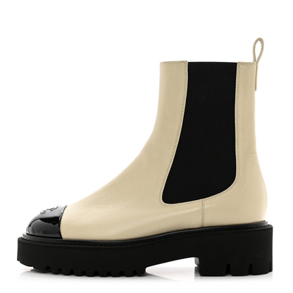 Chanel Crumpled Calfskin Patent Cap Toe Short Boots 38 Black 1 of 8