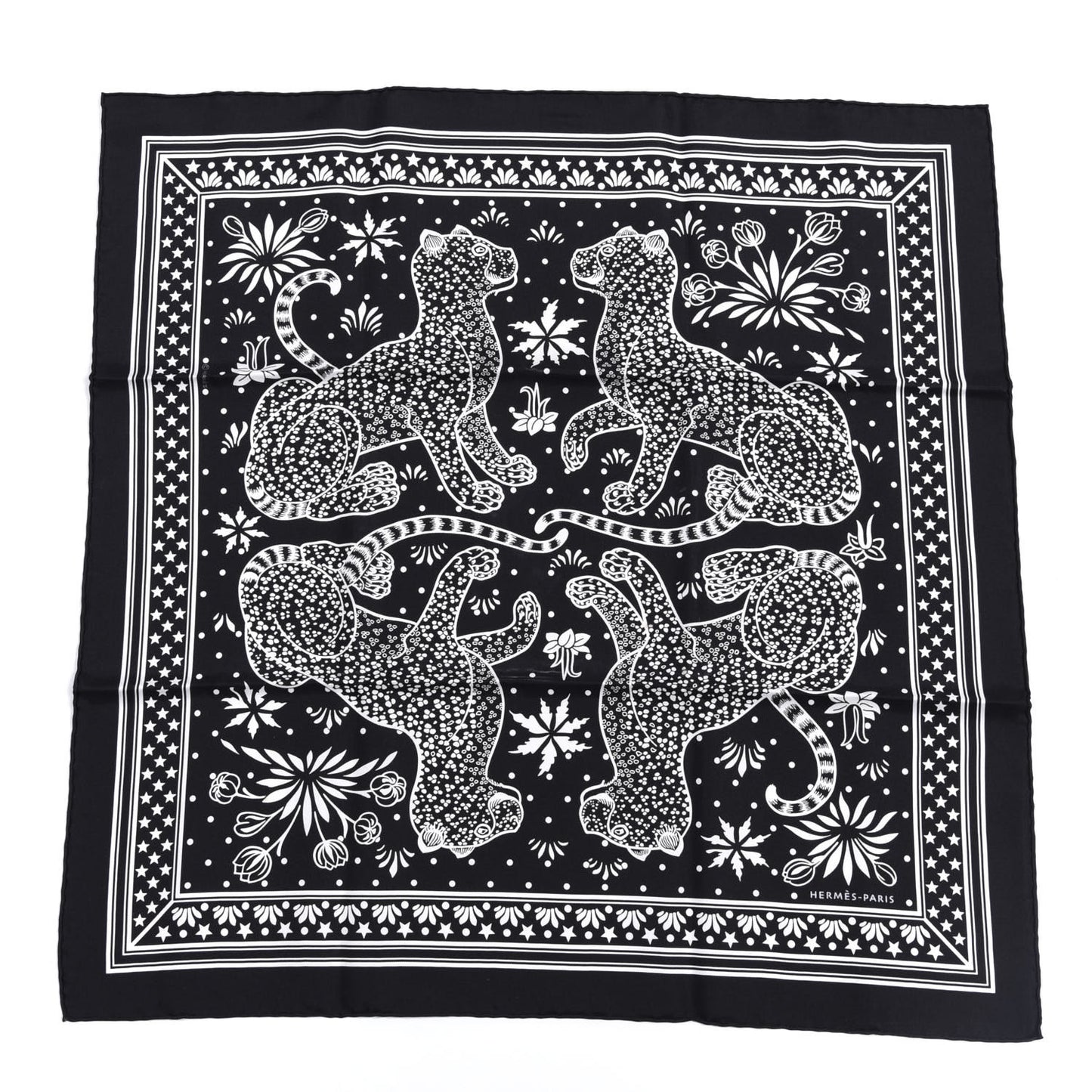 Silk Les Leopards Bandana Scarf 55 Black White