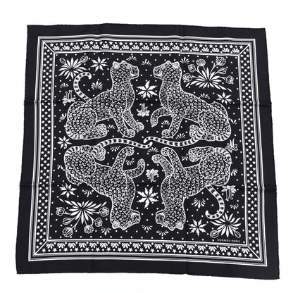 Hermes Silk Les Leopards Bandana Scarf 55 Black White 1 of 4