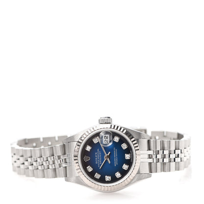 Rolex Stainless Steel 18K White Gold Diamond 26mm Oyster Perpetual Datejust Watch Blue Gradient 79174 3 of 6