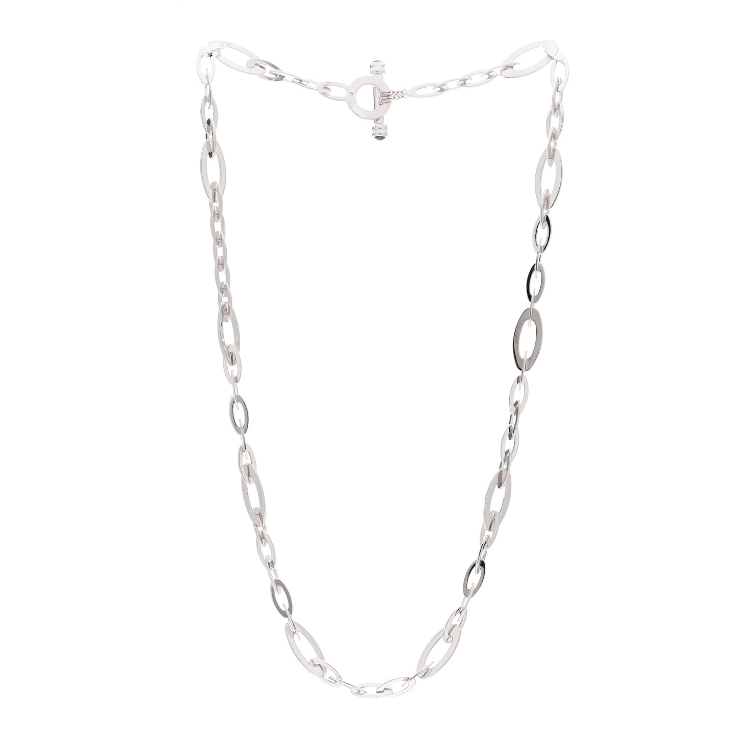 18K White Gold Blue Sapphire Chic and Shine Oval Link Necklace