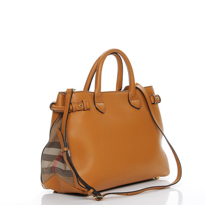 Burberry Grainy Calfskin House Check Medium Banner Tote Cognac 4 of 9