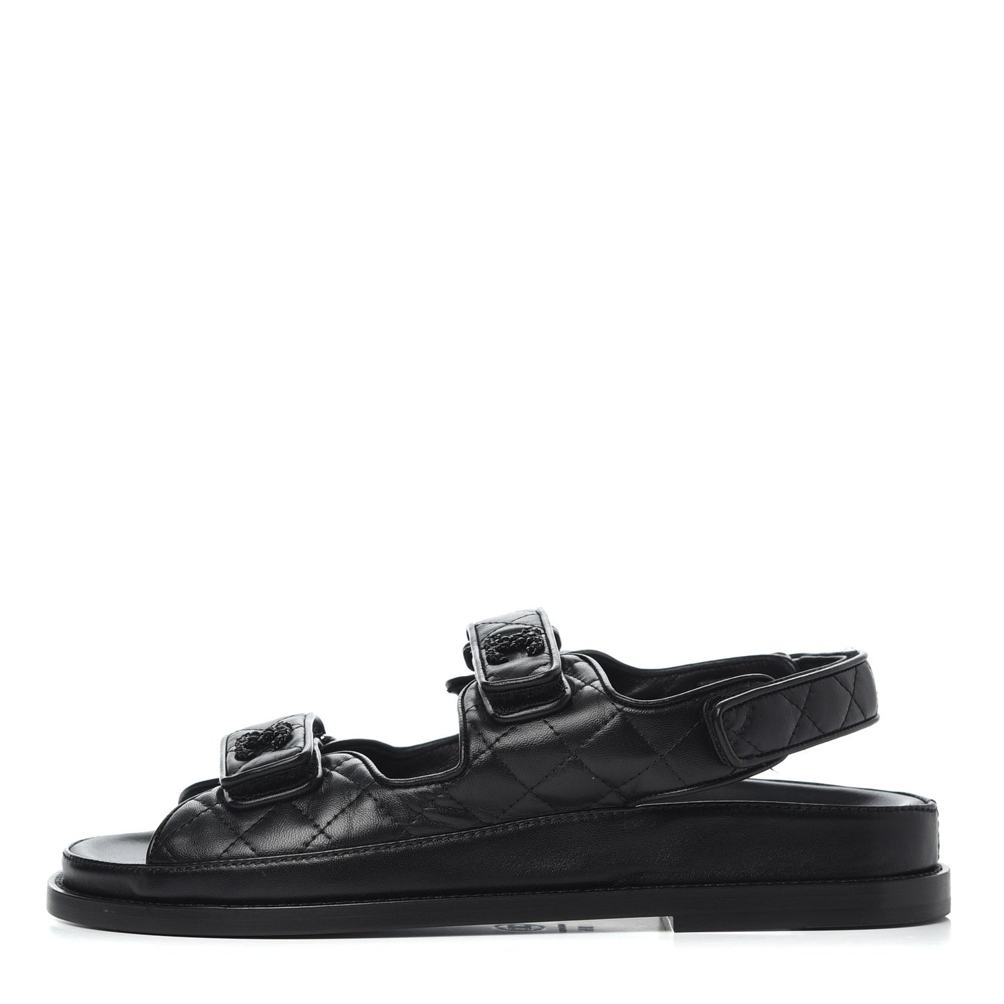 Lambskin Quilted Velcro Dad Sandals 38.5 Black