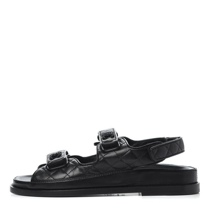 Chanel Lambskin Quilted Velcro Dad Sandals 38.5 Black 1 of 9