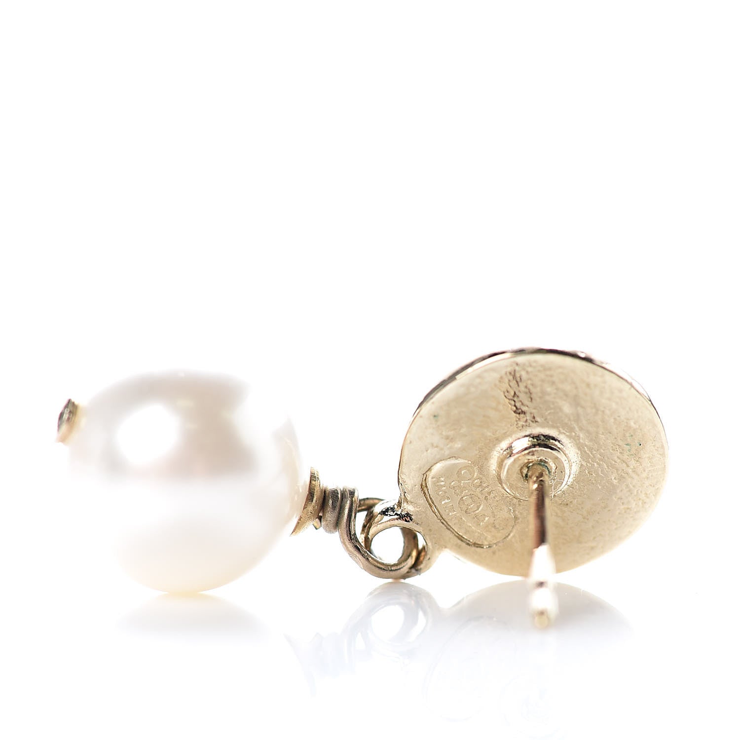 Chanel Medallion CC Pearl Drop Earrings Gold 4 of 5
