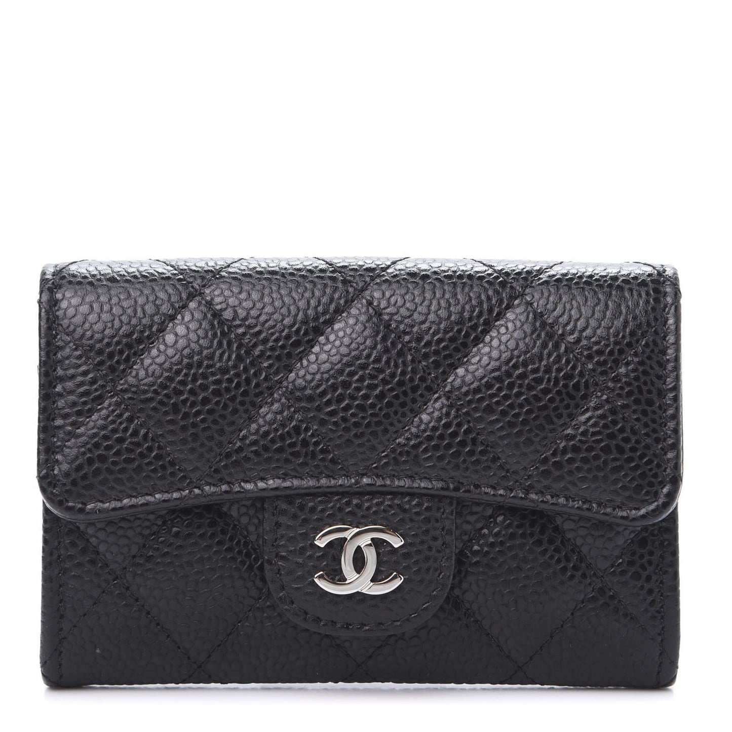 Caviar Quilted Flap Card Holder Wallet Black