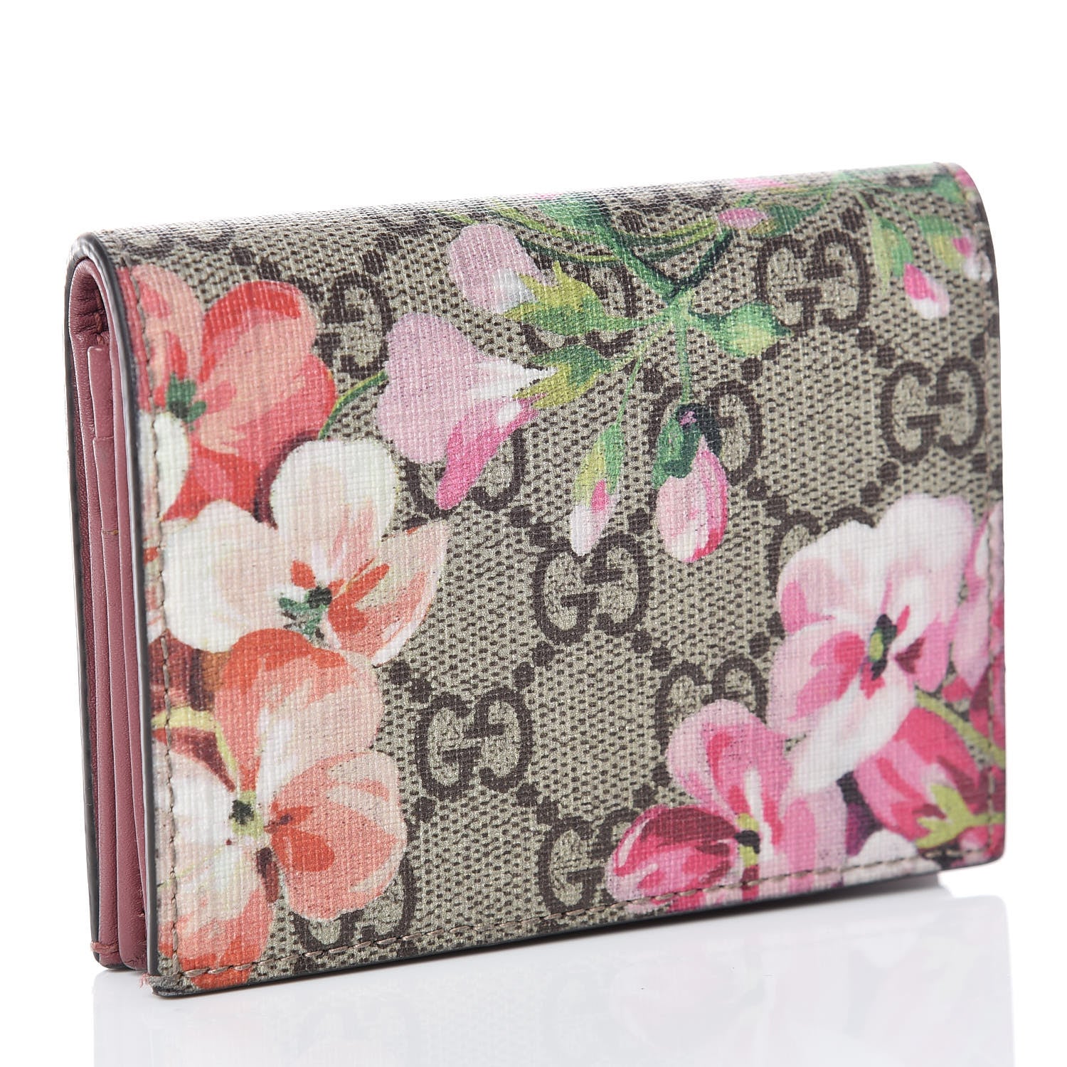 Gucci GG Supreme Monogram Blooms Card Case Beige Multicolor Dry Rose 3 of 14