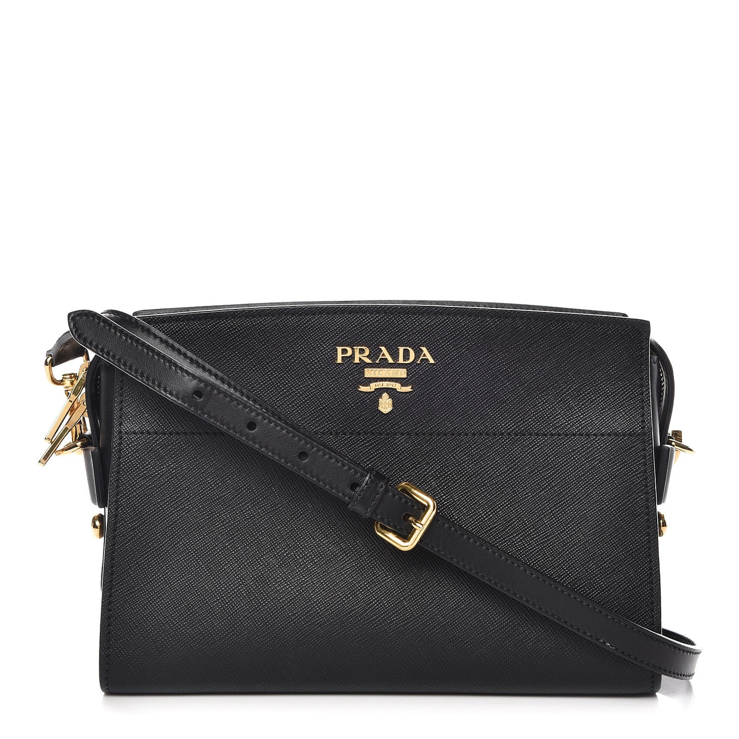 Saffiano City Calfskin Esplanade Crossbody Bag Black