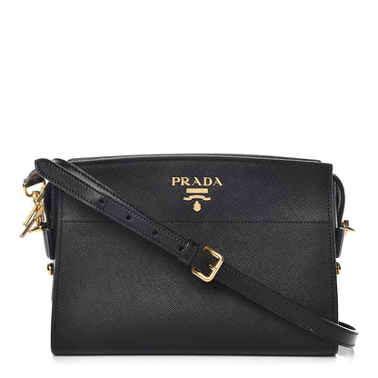 Prada Saffiano City Calfskin Esplanade Crossbody Bag Black 1 of 12