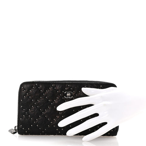 Crumpled Lambskin Studded Paris Dallas Zip Around Wallet Black