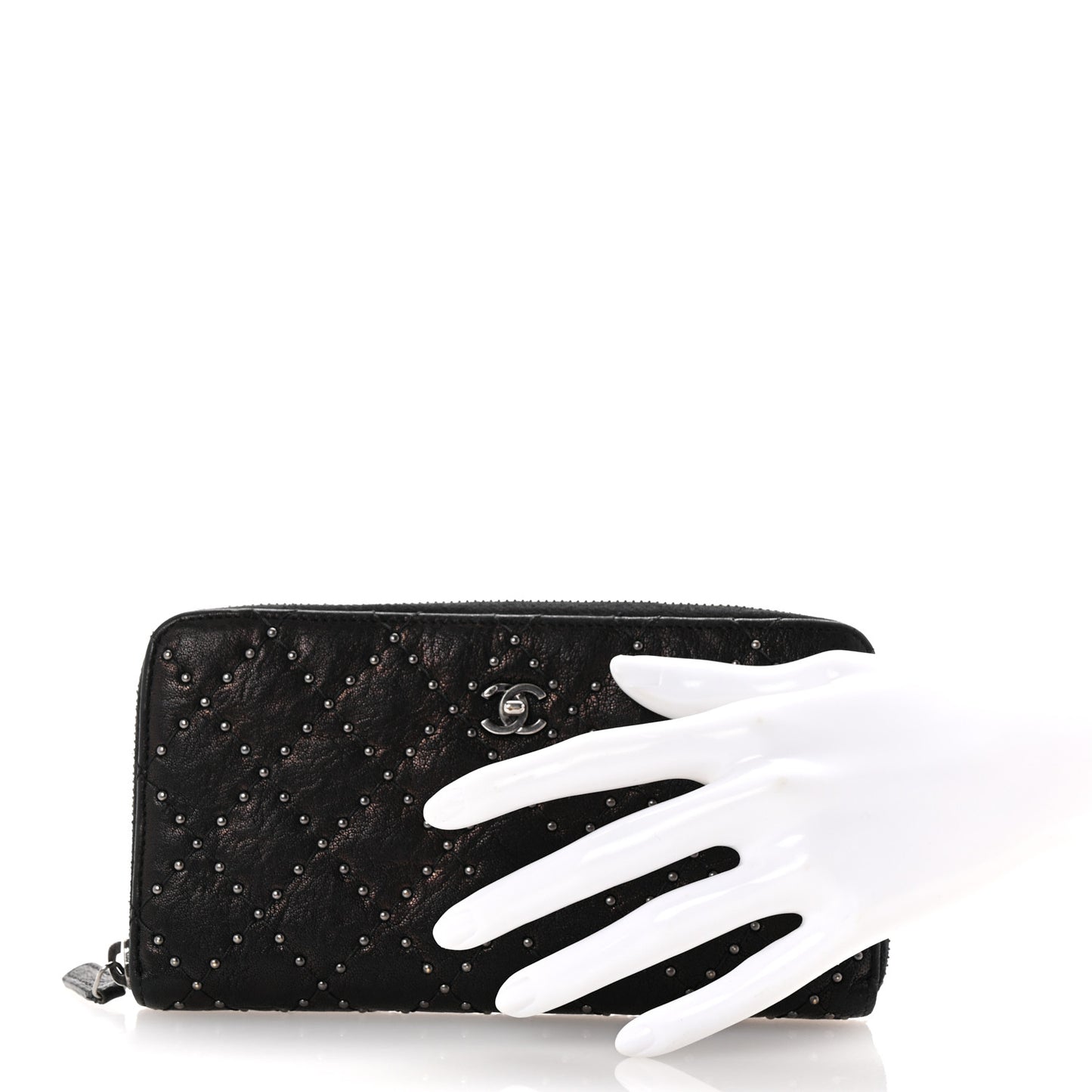 Crumpled Lambskin Studded Paris Dallas Zip Around Wallet Black